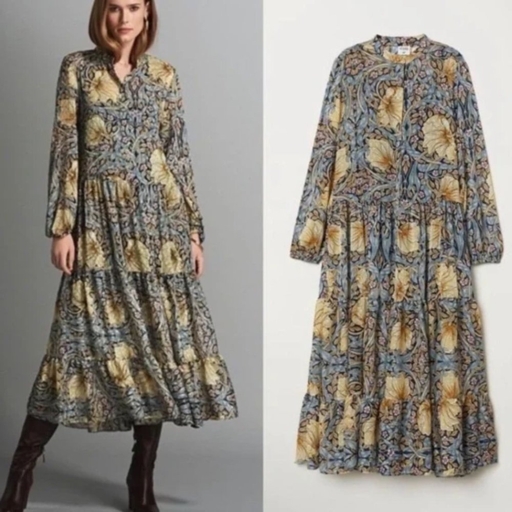 WILLIAM MORRIS & CO. x H&M Floral Chiffon Maxi Dress Blue